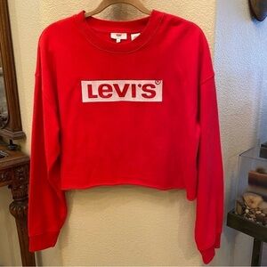 NWT~LEVI’S Women Red Spell Out Cropped Sweatshirt Size Medium